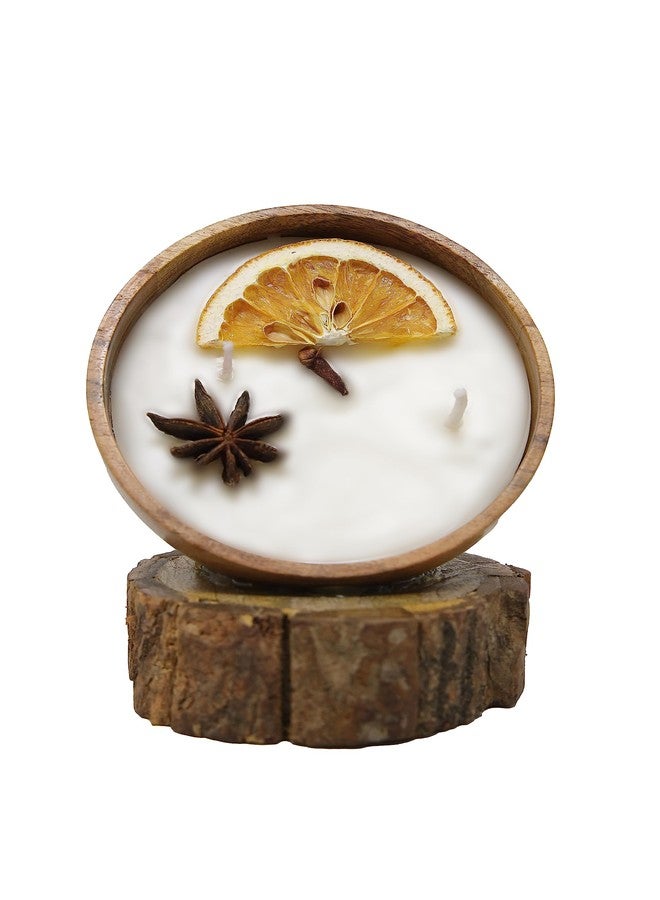 Sage & Herbs Aroma Spice Candle 120g with Orange Star Anise Cinnamon Cloves in Acacia Wood Bowl - 2 Wick (Medium) |100% Natural Wax | Smoke-Free Highly Scented & Long Lasting | Best for Home, Office - Image 1